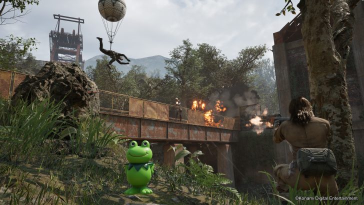 A scene from Metal Gear Solid Δ: Snake Eater shows a character aiming a gun in a jungle setting.