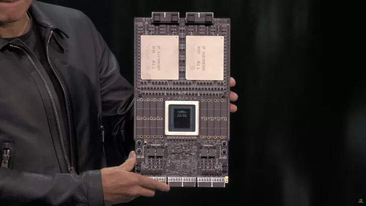 NVIDIA circuit board displayed on stage shows TWW 2538 on chips.