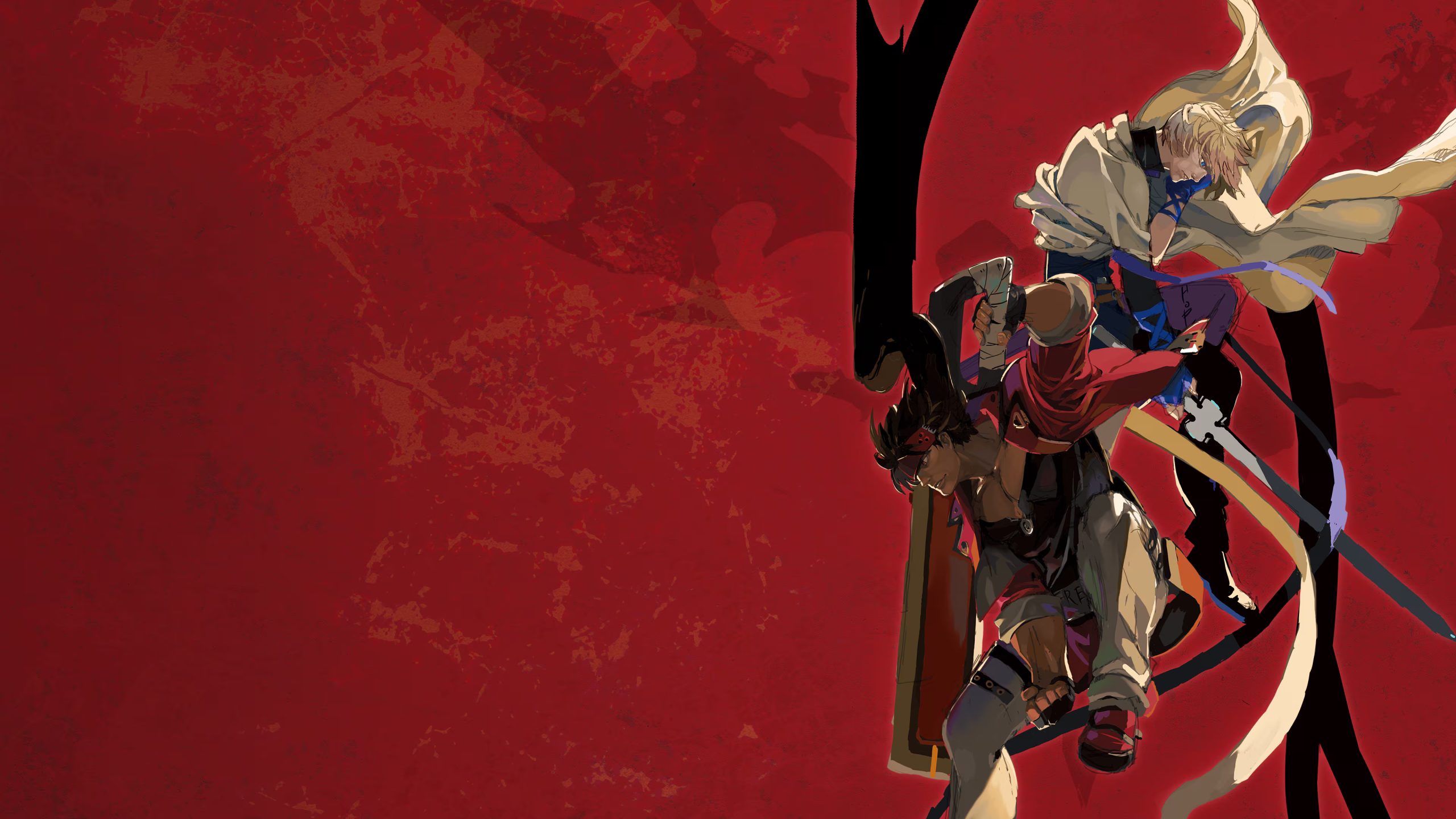 Two characters from 'Guilty Gear Strive' engage in combat against a red background.